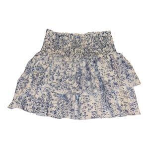 Shein Blue & White Tiered Floral Smocked Skirt Size M